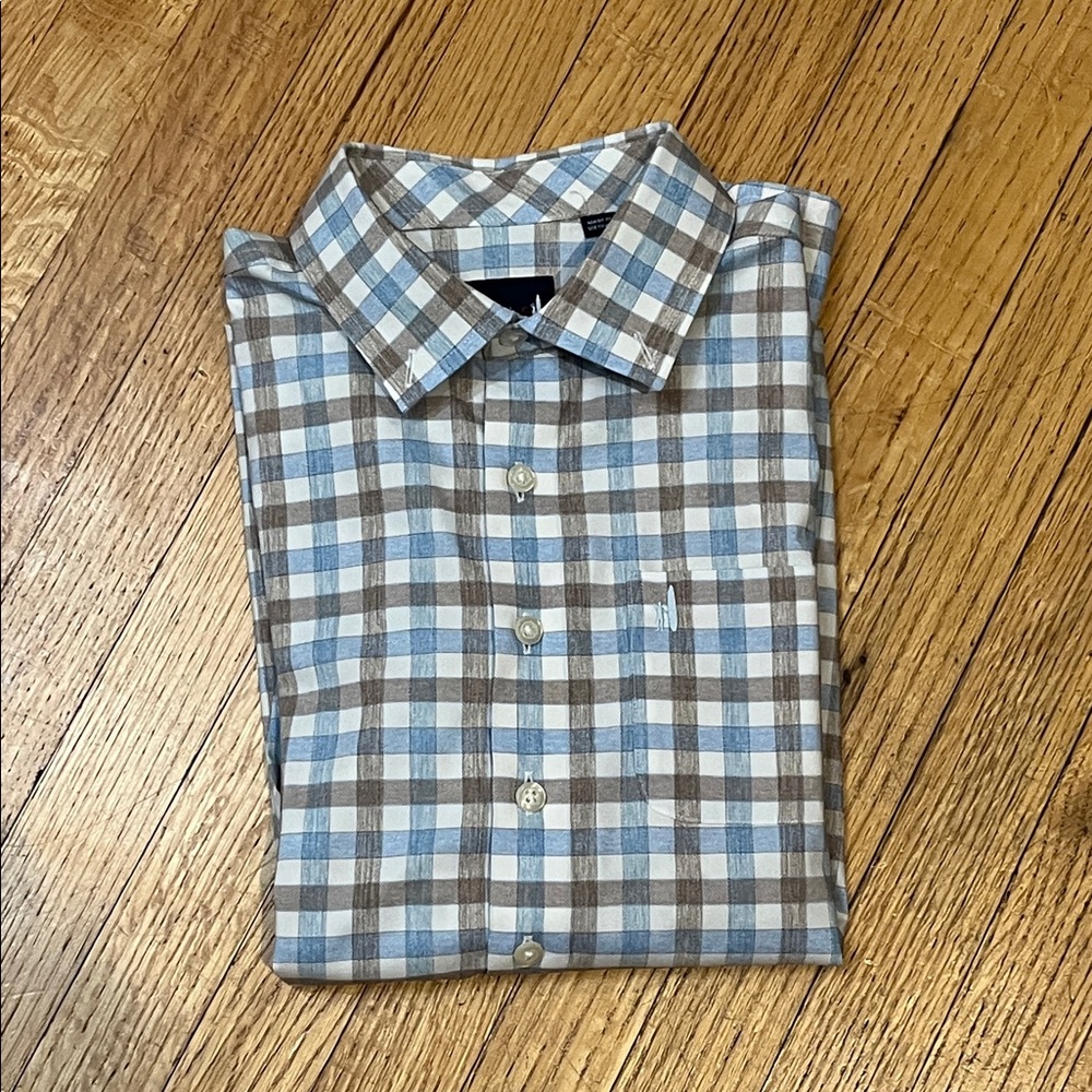 johnnie-O Performance Blue and Brown Plaid Button Down long sleeve Shirt
